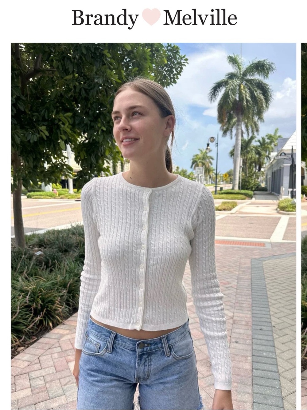 Brandy Melville Cream Cable Knit Button-Front Cropped Cardigan